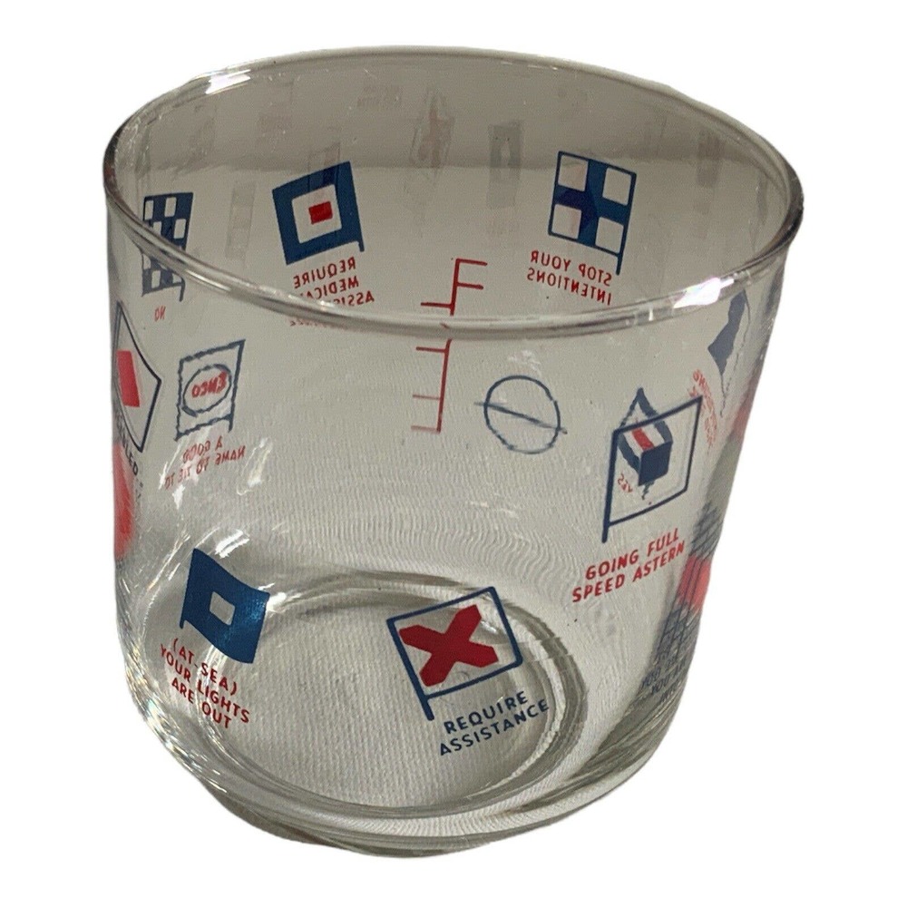 LIBBEY ESCO Vintage MCM Drinking Glass - Nautical Flag Design LOT of 3 glasses